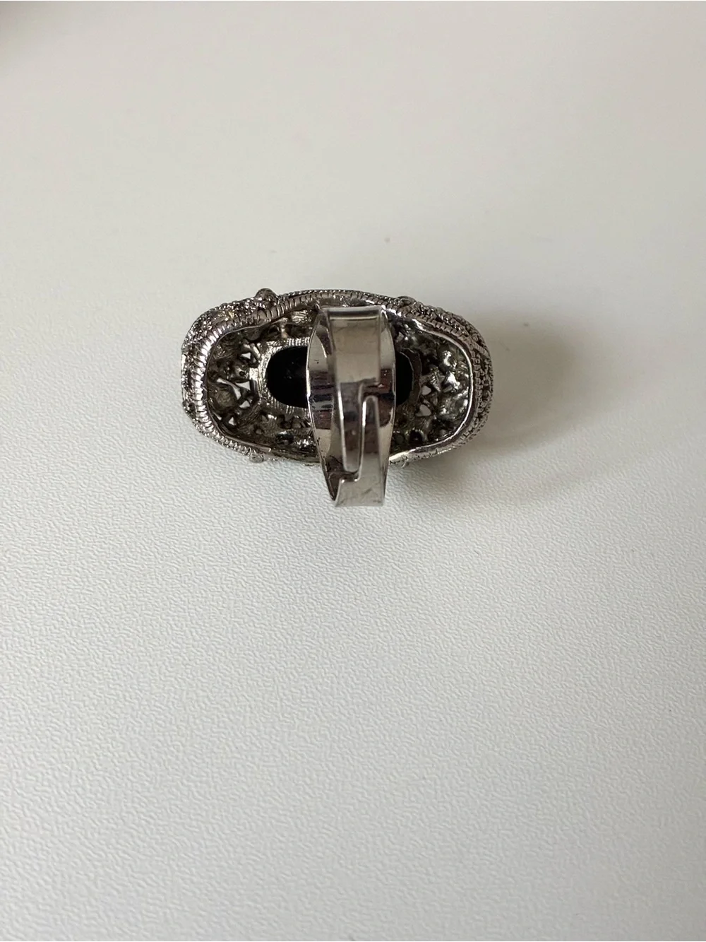 Crystal Black Stone Statement Ring, Adjustable size 8+